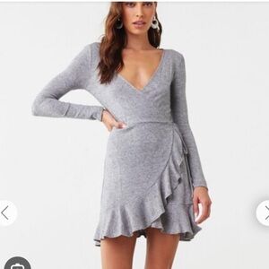 Forever 21 Oatmeal Long Sleeve Wrap Dress
